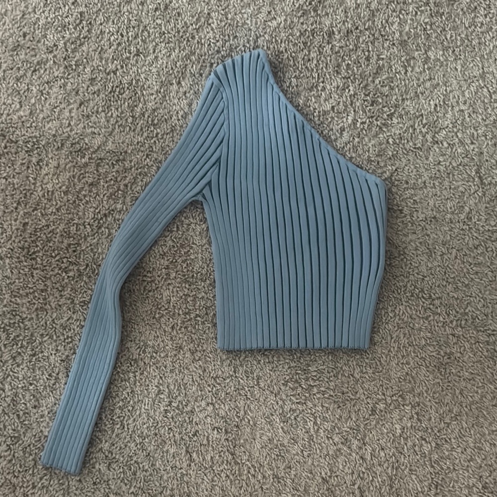 Zara Blue Asymmetrical Ribbed Crop Top